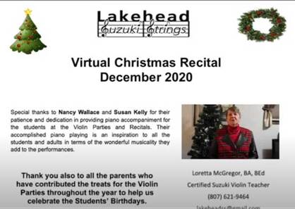 Lakehead Suzuki Strings Virtual Christmas Recital December 2020
