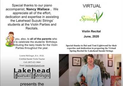 Lakehead Suzuki Strings Virtual Spring Recital June 2020